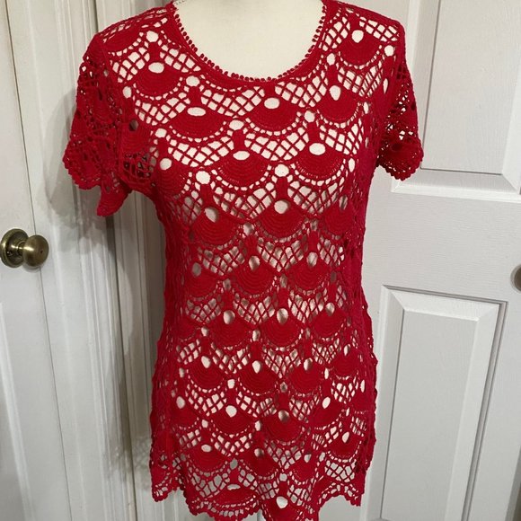 NWT Sz M Cato Crocheted Top - Beautifully Detailed - Picture 1 of 10
